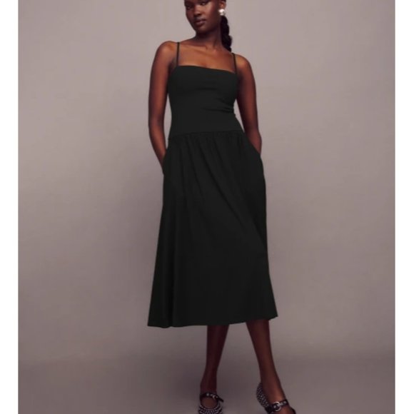 NWT Reformation Lilo Knit Dress in Black Midi Straps Side Pockets - Picture 1 of 6